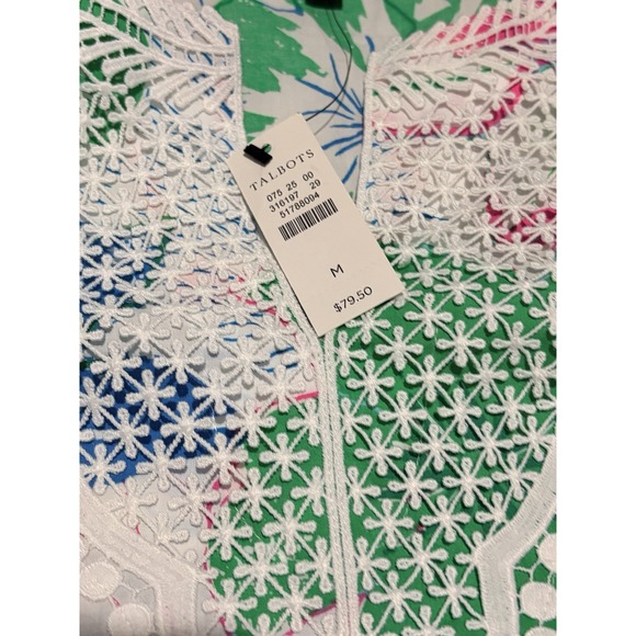 Talbots NWT Womens Medium White Floral Top 3/4 Sleeves Lace Detail - Picture 7 of 9